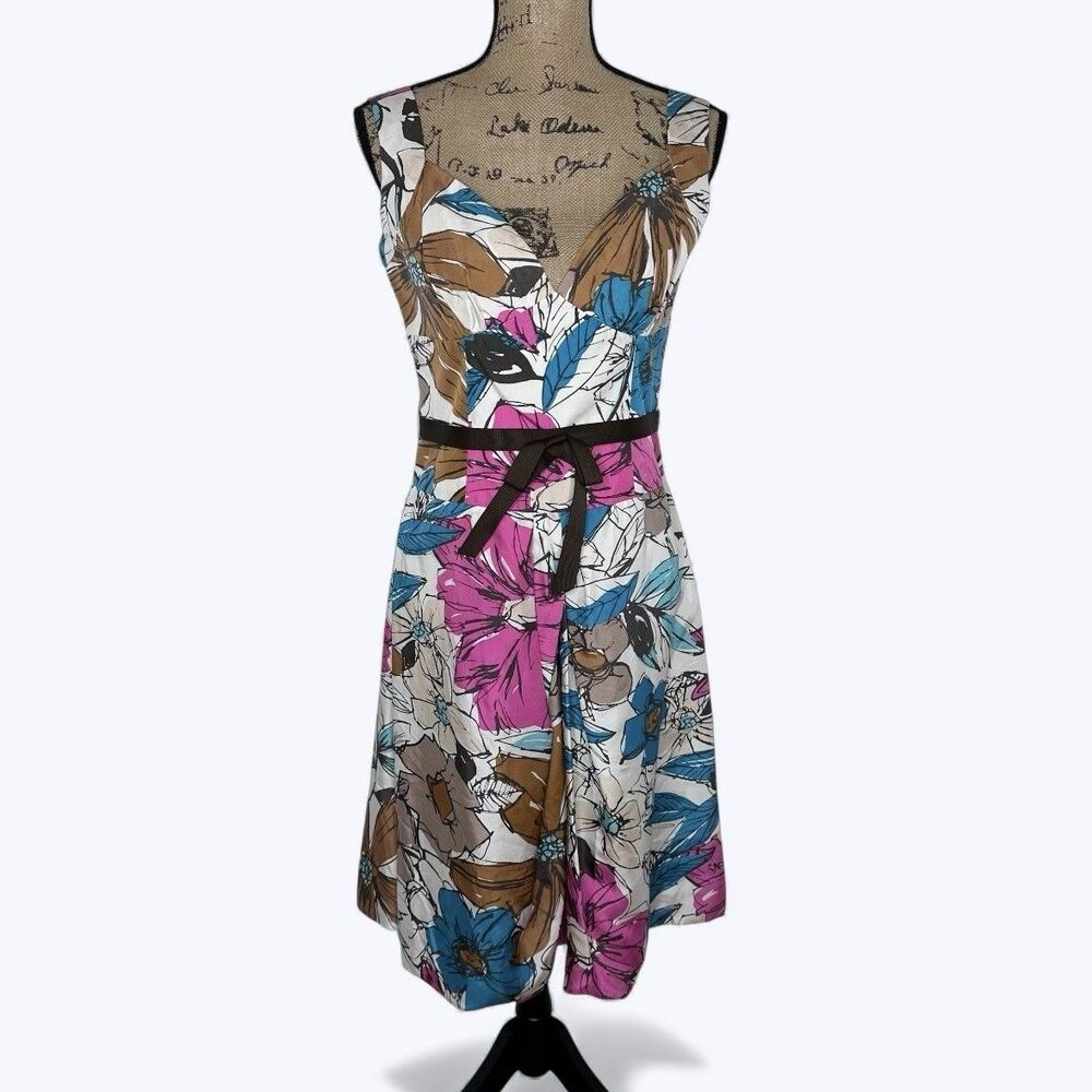 Max and Cleo Silk Babydoll Dress Womens Sz 10 Artsy Floral Wedding Guest Y2K